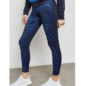 Adidas Performance Leggings Tights Navy Blue Animal Print Three Stripes Logo M